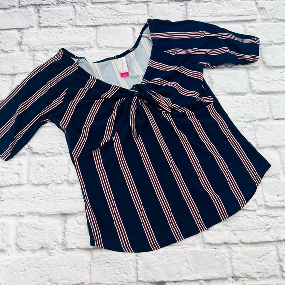 No Boundaries Tops - No Boundaries Juniors Large 11/13 Knit Shirt Dark Blue Red Striped Short Sleeve